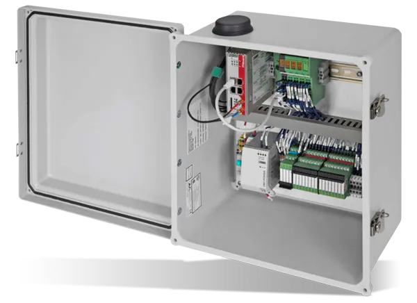 A white box with wires and wires

Description automatically generated with medium confidence